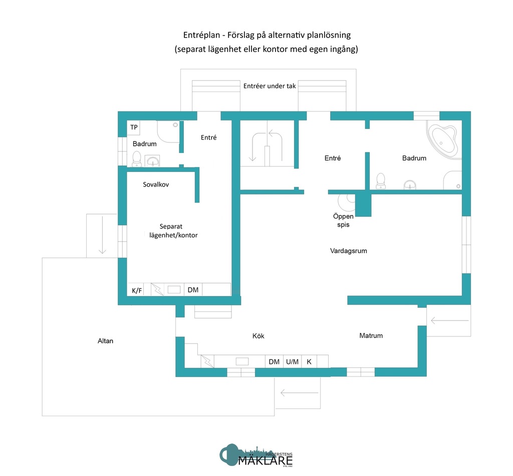 Entréplan - Alternativ planlösning lägenhet
